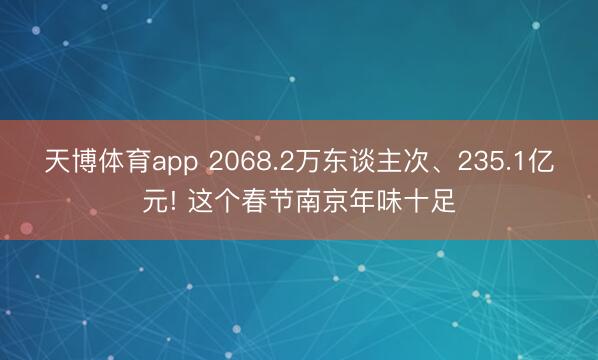 天博体育app 2068.2万东谈主次、235.1亿元! 这个春节南京年味十足