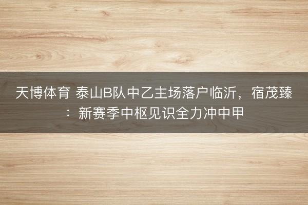 天博体育 泰山B队中乙主场落户临沂，宿茂臻：新赛季中枢见识全力冲中甲