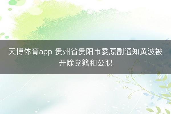 天博体育app 贵州省贵阳市委原副通知黄波被开除党籍和公职