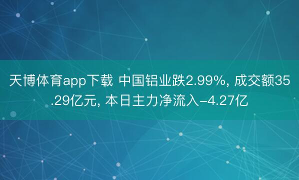 天博体育app下载 中国铝业跌2.99%， 成交额35.29亿元， 本日主力净流入-4.27亿