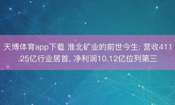 天博体育app下载 淮北矿业的前世今生: 营收411.25亿行业居首， 净利润10.12亿位列第三