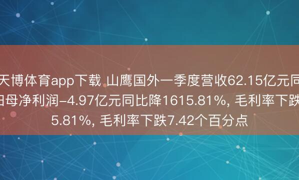 天博体育app下载 山鹰国外一季度营收62.15亿元同比降8.15%， 归母净利润-4.97亿元同比降1615.81%， 毛利率下跌7.42个百分点