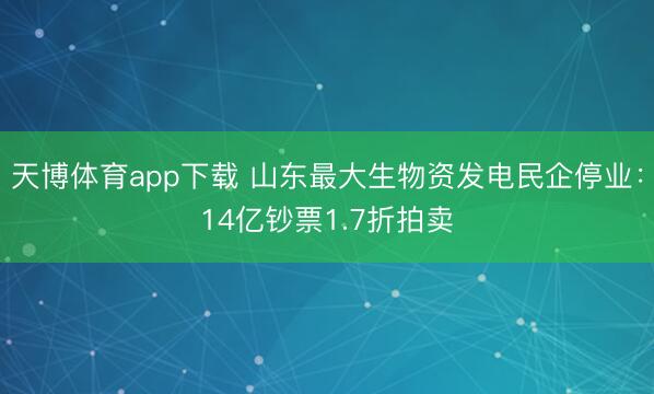 天博体育app下载 山东最大生物资发电民企停业：14亿钞票1.7折拍卖